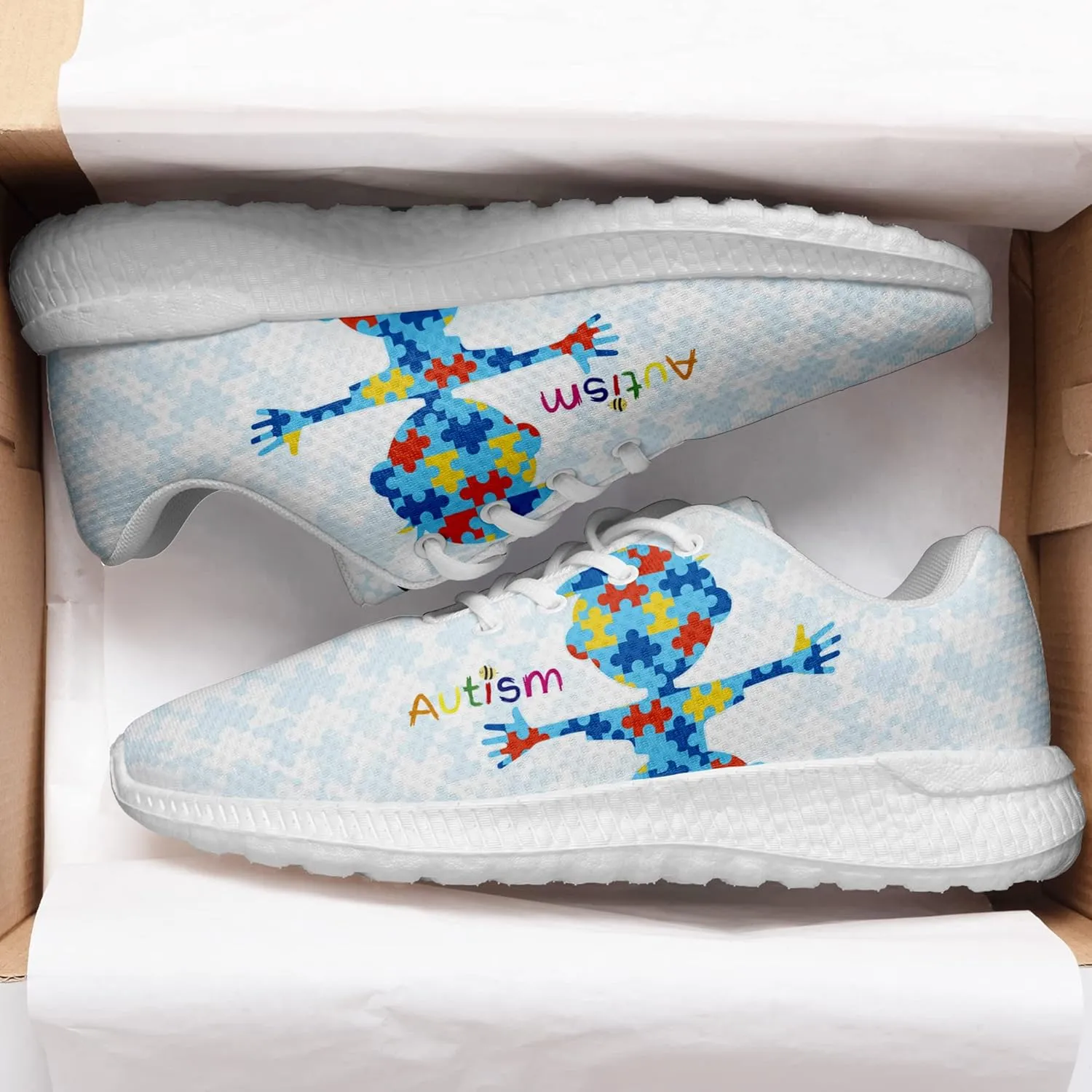 Women Casual Shoes,Autism Awareness Sneaker Slide On Comfort Lightweight Athletic Casual Tennis Gym Sneakers for Women