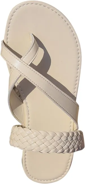 Women Flat Sandals Braided Leather Crossover Nude Dressy Fashion Evening Party Wedding Comfortable Walking Sandals