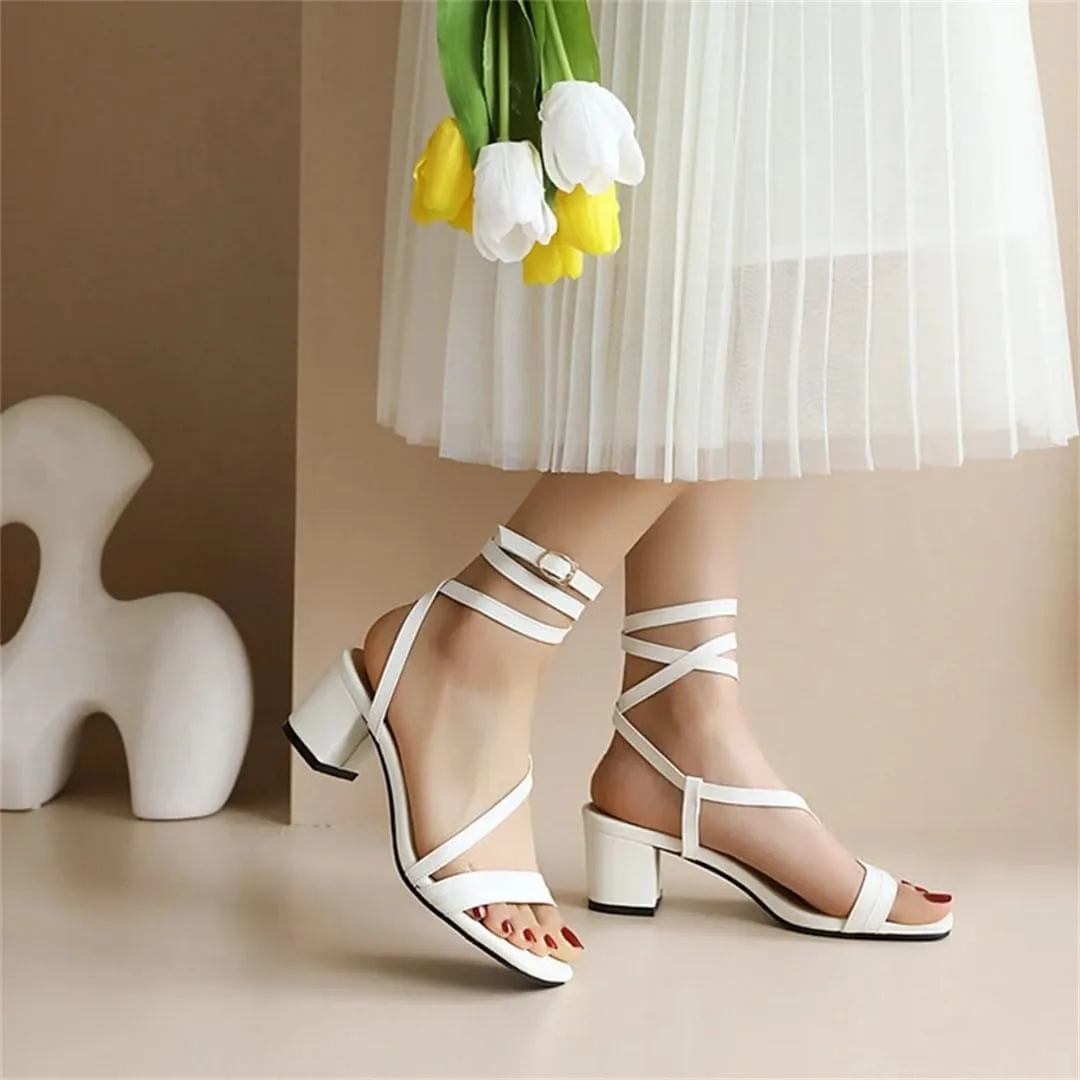 Women Sandals Peep Toe Ankle Strap Block Heels Non-Slip Sole Fashion With Medium Heel And Sexy Style Sandals