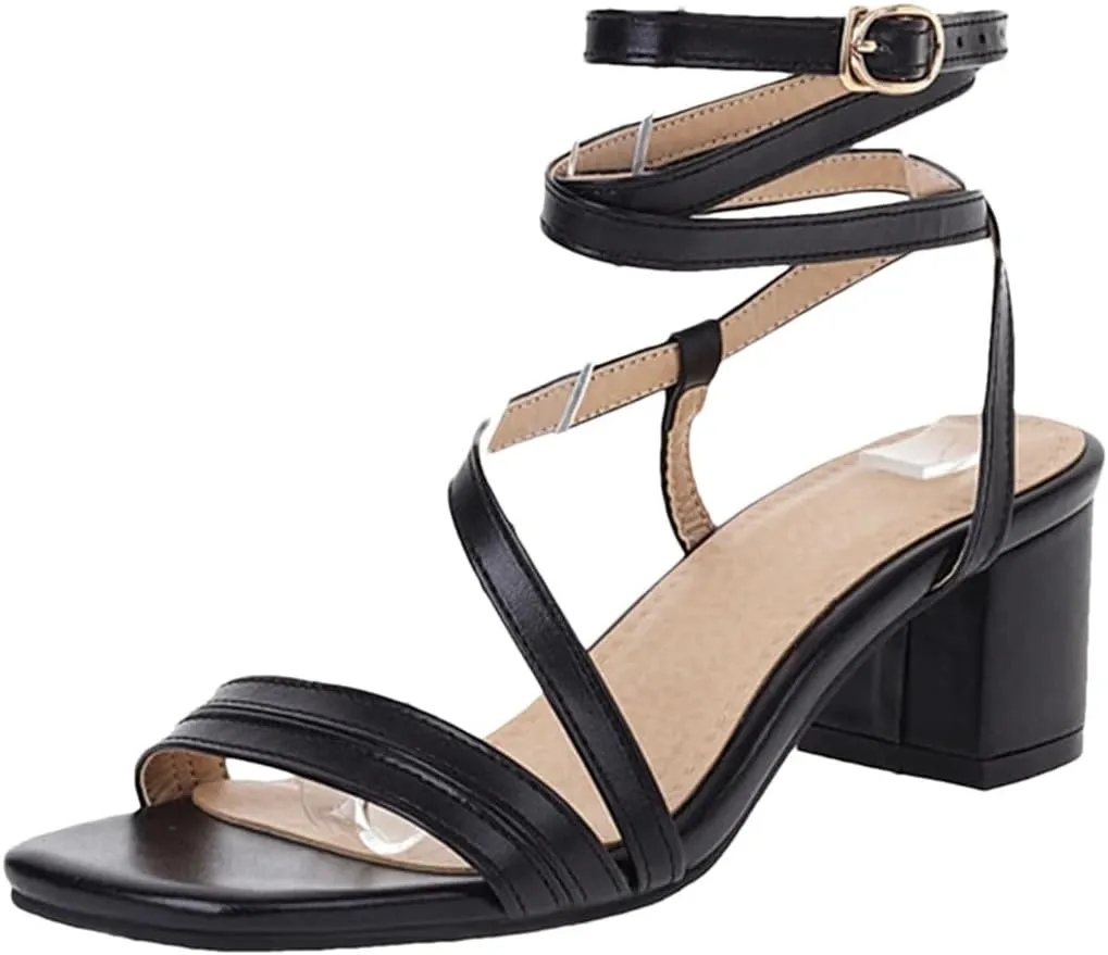 Women Sandals Peep Toe Ankle Strap Block Heels Non-Slip Sole Fashion With Medium Heel And Sexy Style Sandals