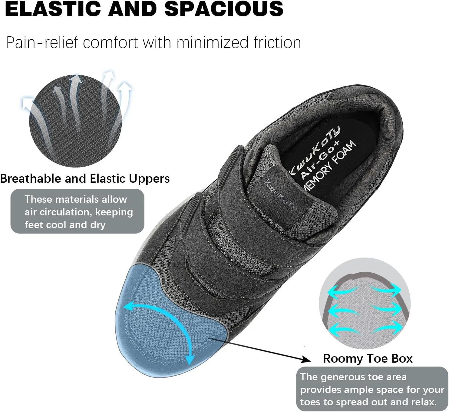 Women's Adjustable Fit Diabetic Shoes Orthopedic Walking Sneakers | Plantar Fasciitis/Swollen Feet/Bunions | Wide Size 6.5-11.5