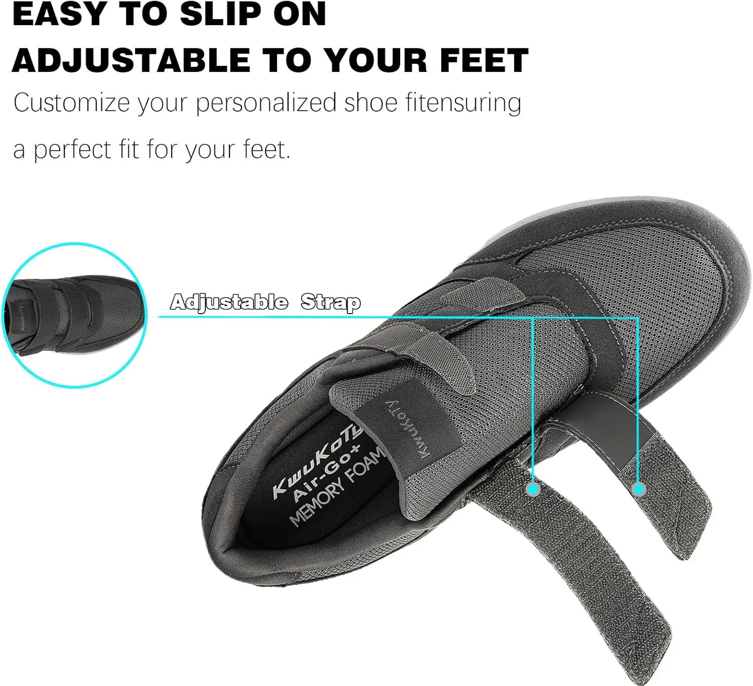 Women's Adjustable Fit Diabetic Shoes Orthopedic Walking Sneakers | Plantar Fasciitis/Swollen Feet/Bunions | Wide Size 6.5-11.5
