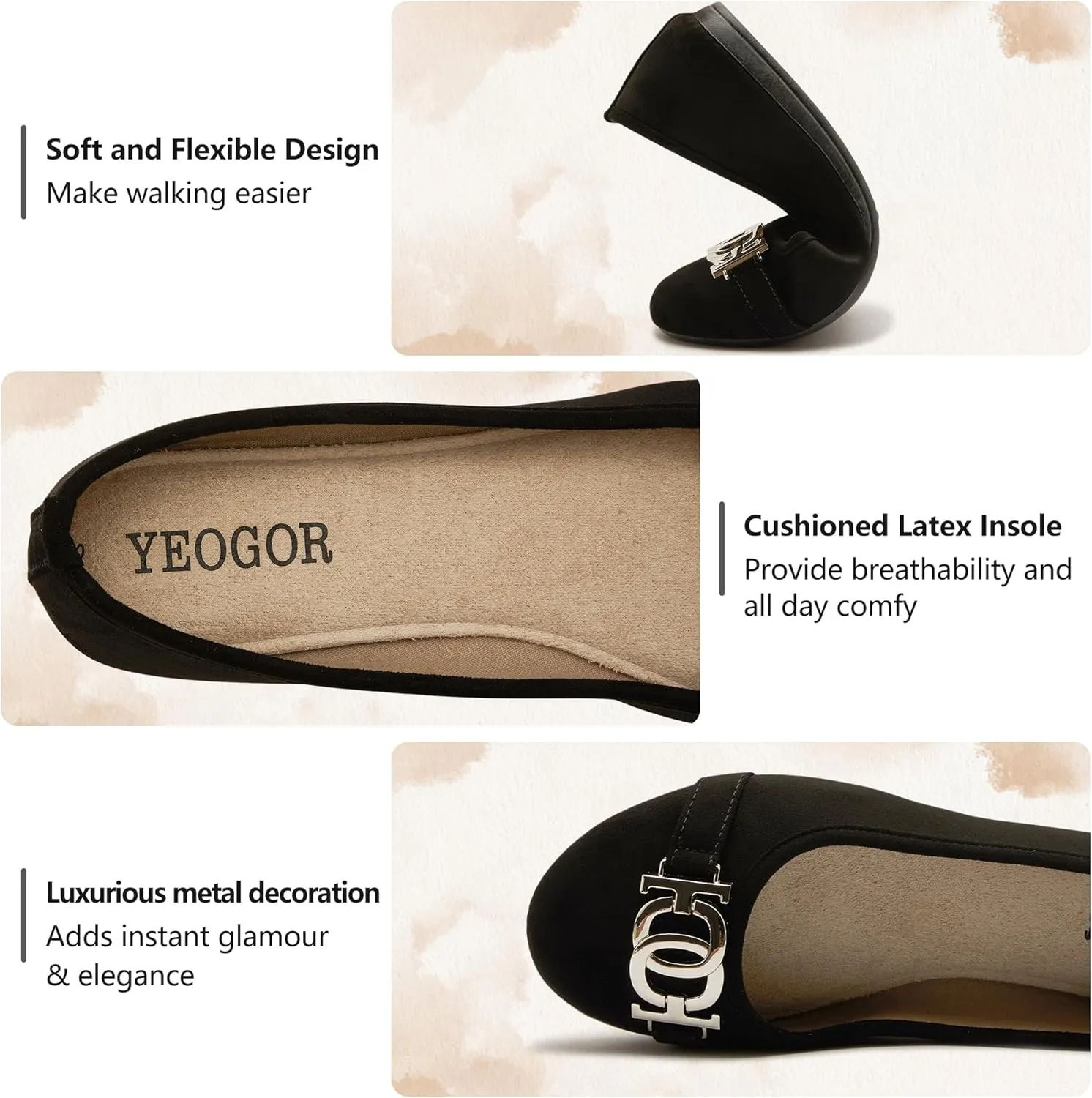 Women's Ballet Shoes Comfortable Slip on Round Toe Flat Casual Shoes for Walking, Driving, Dressy