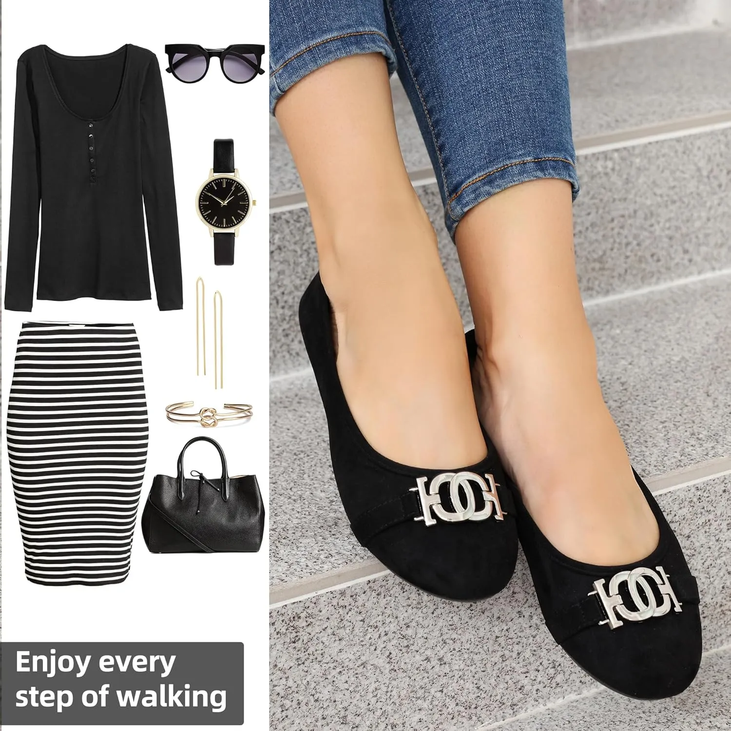 Women's Ballet Shoes Comfortable Slip on Round Toe Flat Casual Shoes for Walking, Driving, Dressy