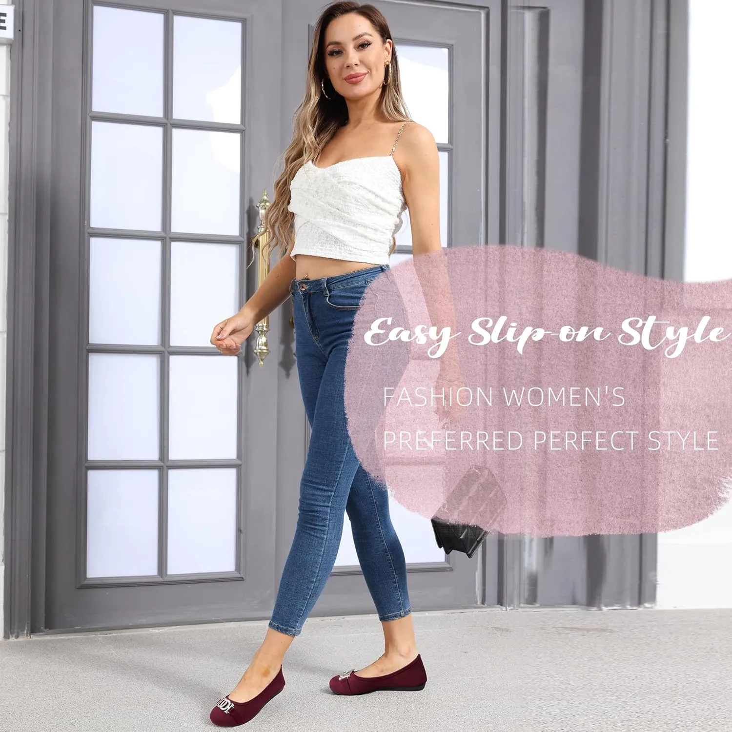 Women's Ballet Shoes Comfortable Slip on Round Toe Flat Casual Shoes for Walking, Driving, Dressy