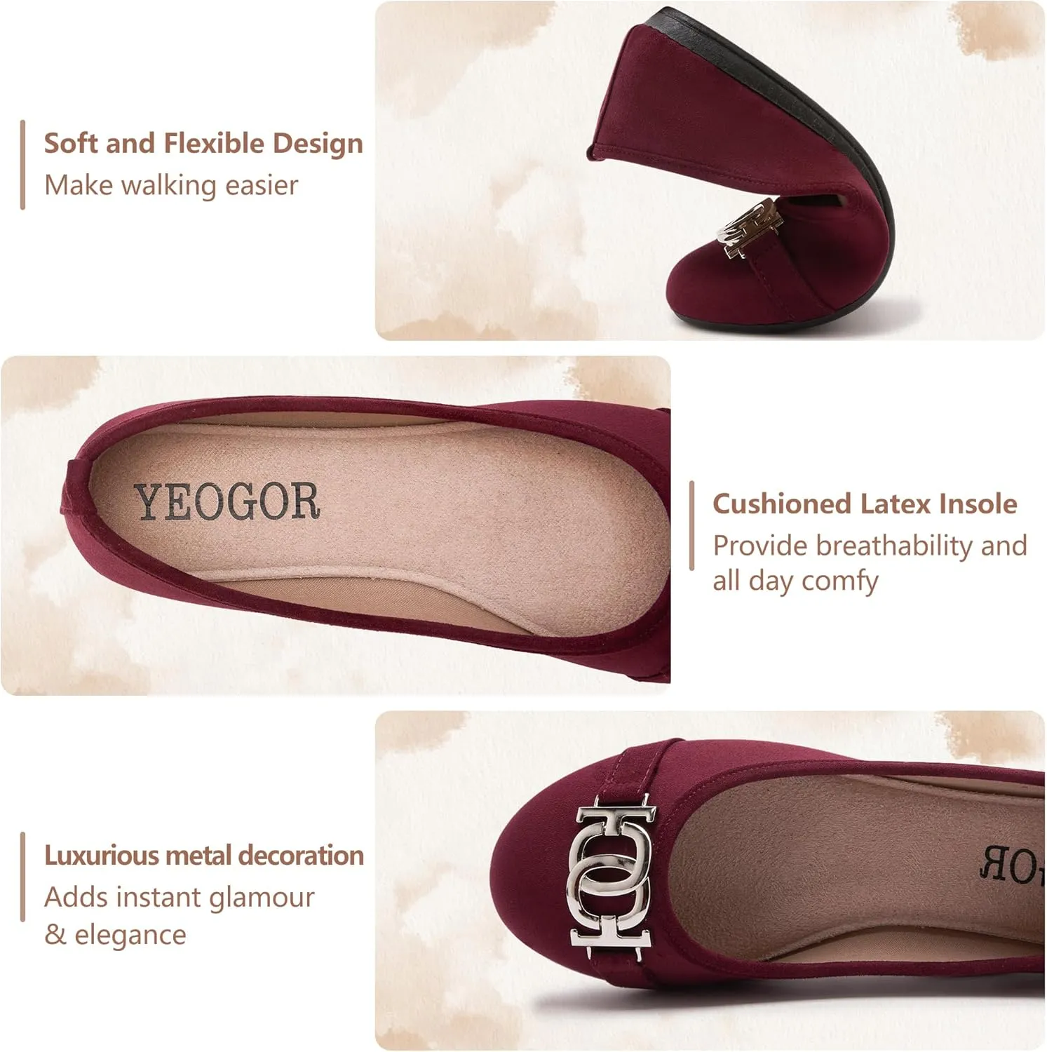 Women's Ballet Shoes Comfortable Slip on Round Toe Flat Casual Shoes for Walking, Driving, Dressy