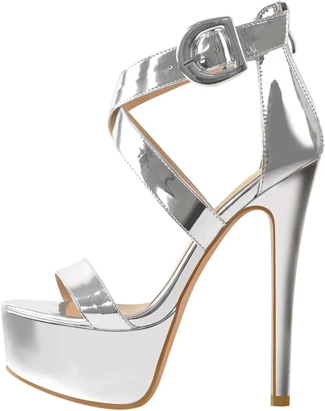 Women's Black & Gold Stilettos - Cross-Tied Peep-Toe Platforms