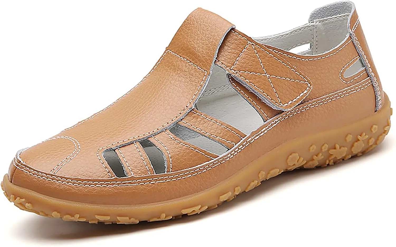 Women's Casual Boho Sandals Summer Leather Comfort Closed Toe Ankle Strap Beach Shoes Soft Sole Orthopedic Sandals