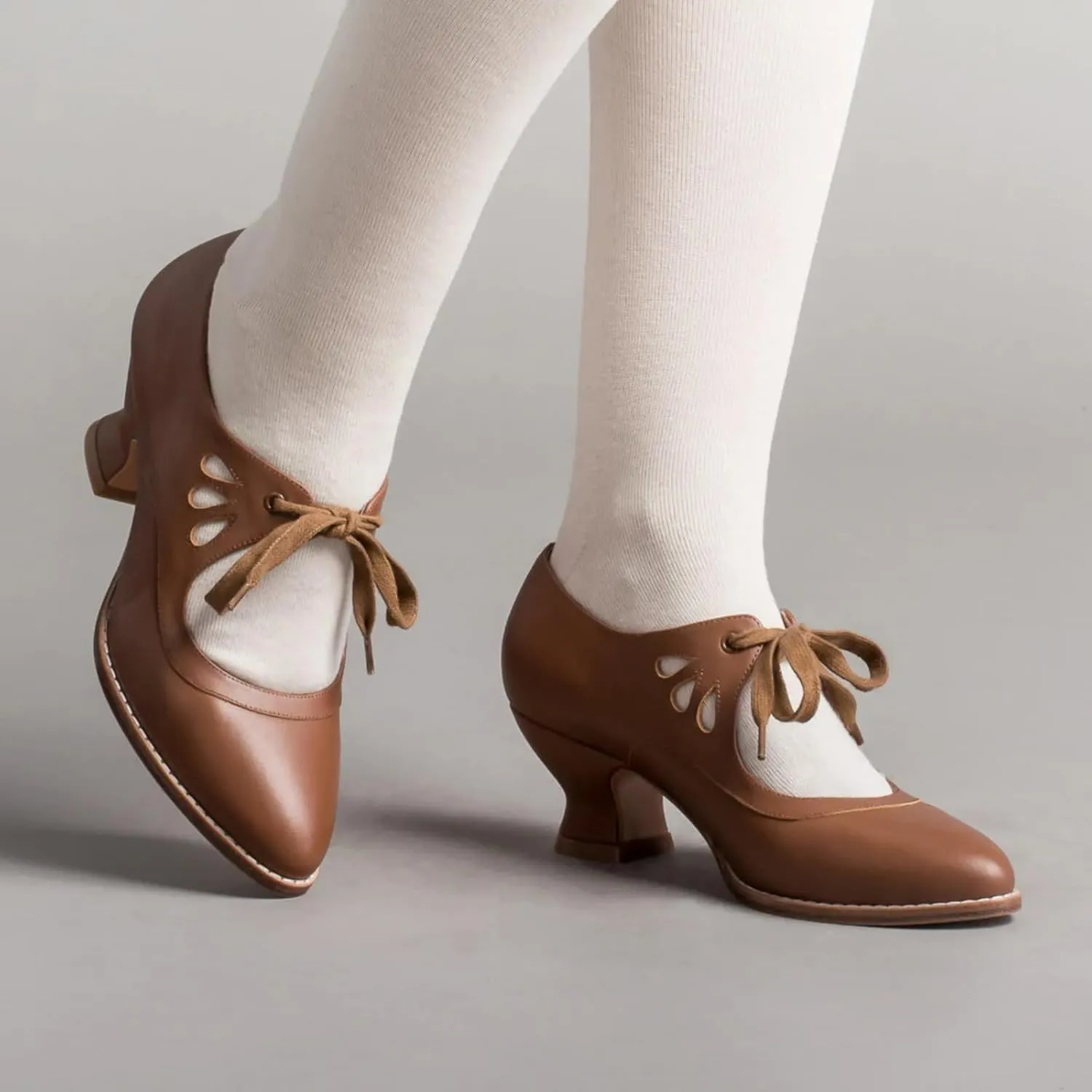 Women's Chunky Heel Lace Up Oxfords Pointed Toe Mid Chunky Heel Brogues Casual Saddle Shoes Comfortable Wingtip High Heel Pumps Shoes
