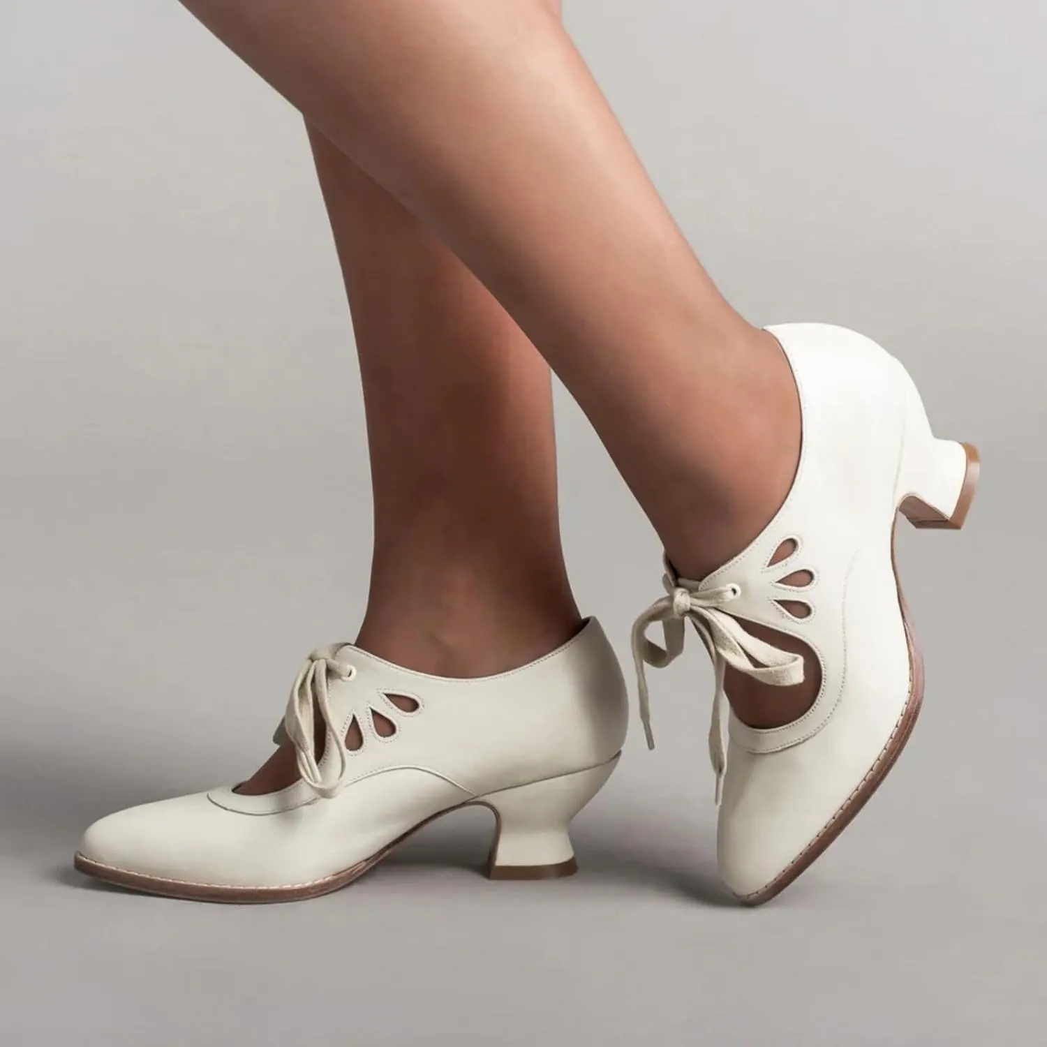 Women's Chunky Heel Lace Up Oxfords Pointed Toe Mid Chunky Heel Brogues Casual Saddle Shoes Comfortable Wingtip High Heel Pumps Shoes