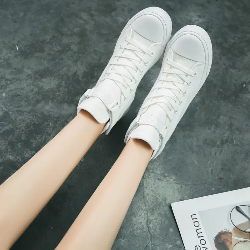 Women's Comfort High Top Canvas Sneakers - Preppy Solid Casual Lace-Ups