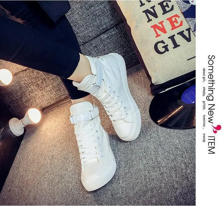 Women's Comfort High Top Canvas Sneakers - Preppy Solid Casual Lace-Ups