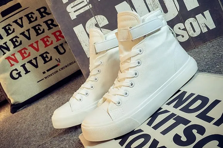 Women's Comfort High Top Canvas Sneakers - Preppy Solid Casual Lace-Ups