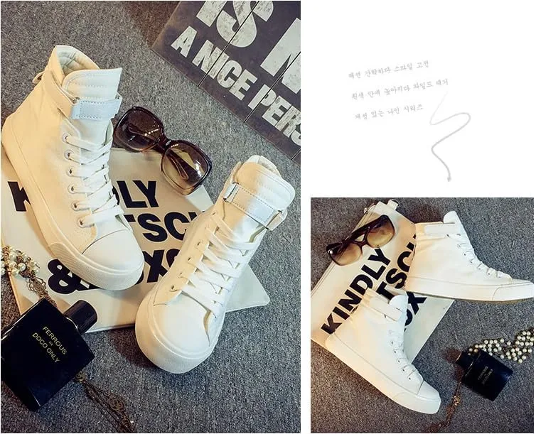 Women's Comfort High Top Canvas Sneakers - Preppy Solid Casual Lace-Ups