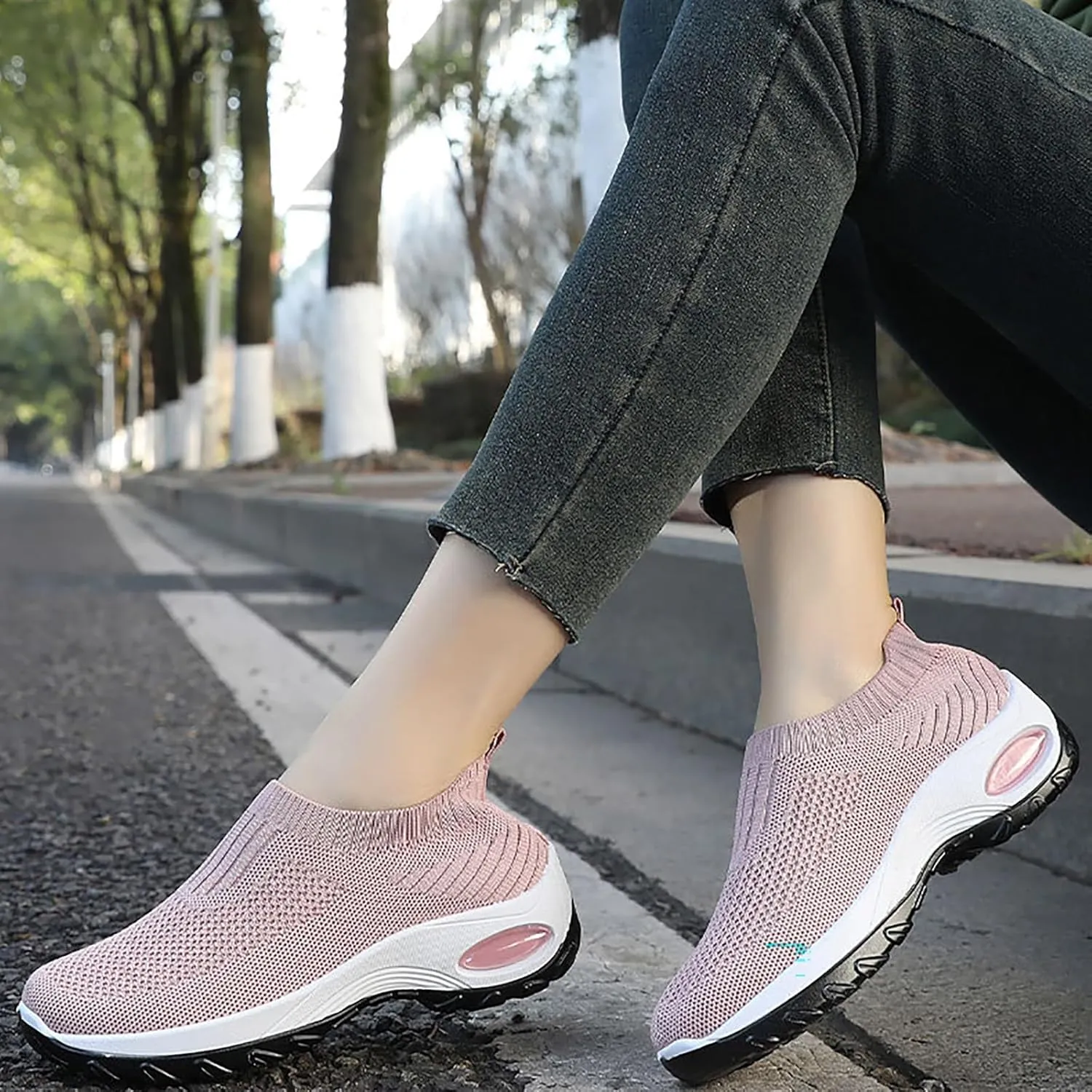 Women's Comfort Orthopedic Sneakers with Arch Support - Breathable Knitted Mesh Slip-On Walking Shoes | Comfort Lightweight Sock Sneakers for Women