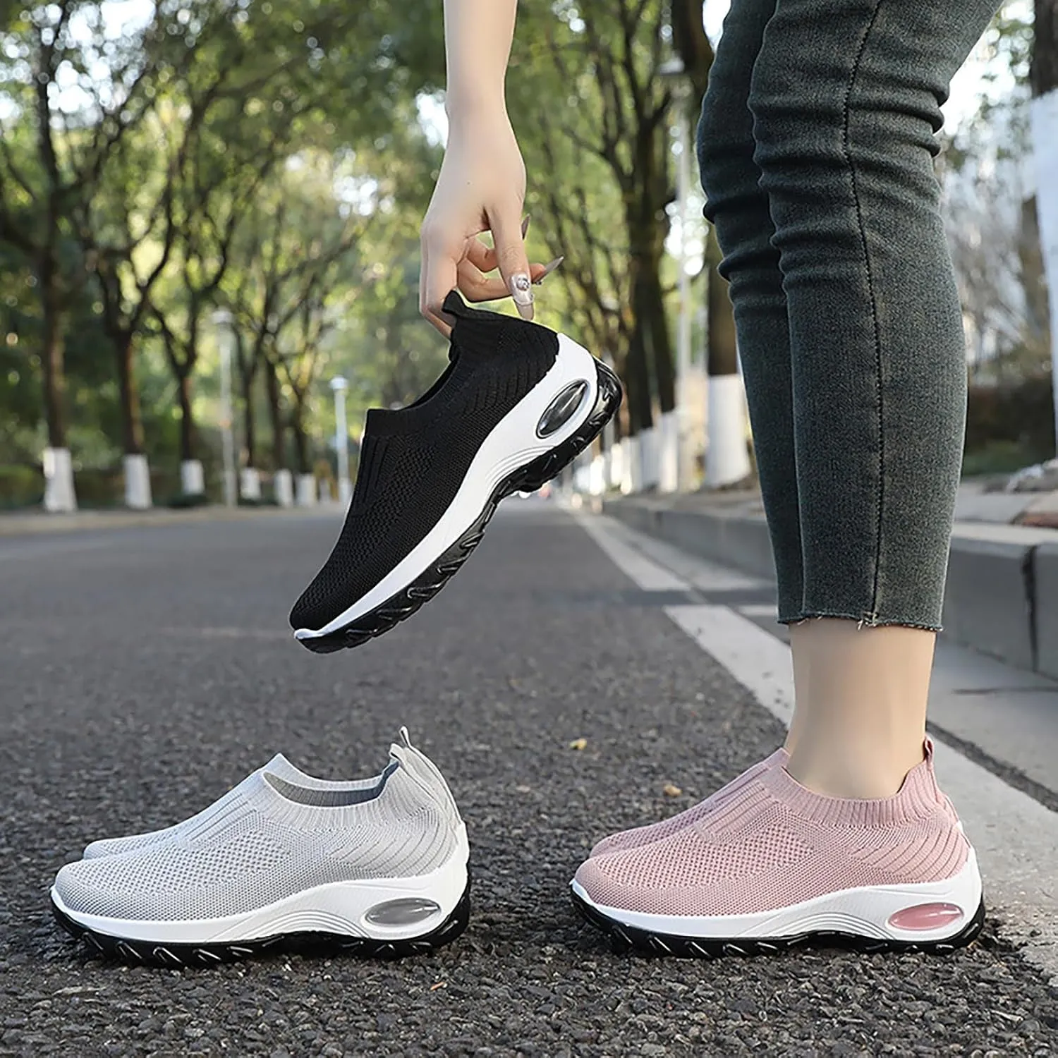 Women's Comfort Orthopedic Sneakers with Arch Support - Breathable Knitted Mesh Slip-On Walking Shoes | Comfort Lightweight Sock Sneakers for Women
