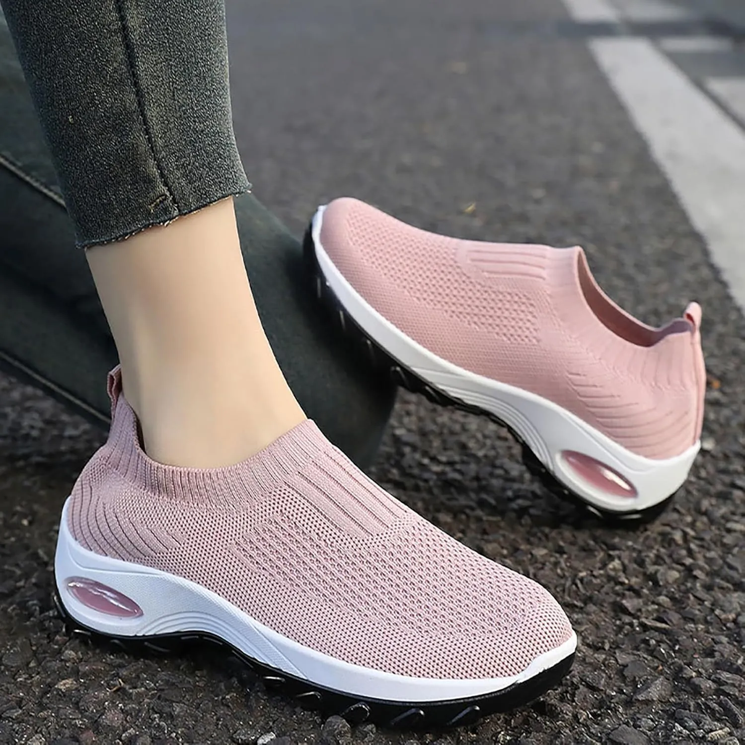 Women's Comfort Orthopedic Sneakers with Arch Support - Breathable Knitted Mesh Slip-On Walking Shoes | Comfort Lightweight Sock Sneakers for Women