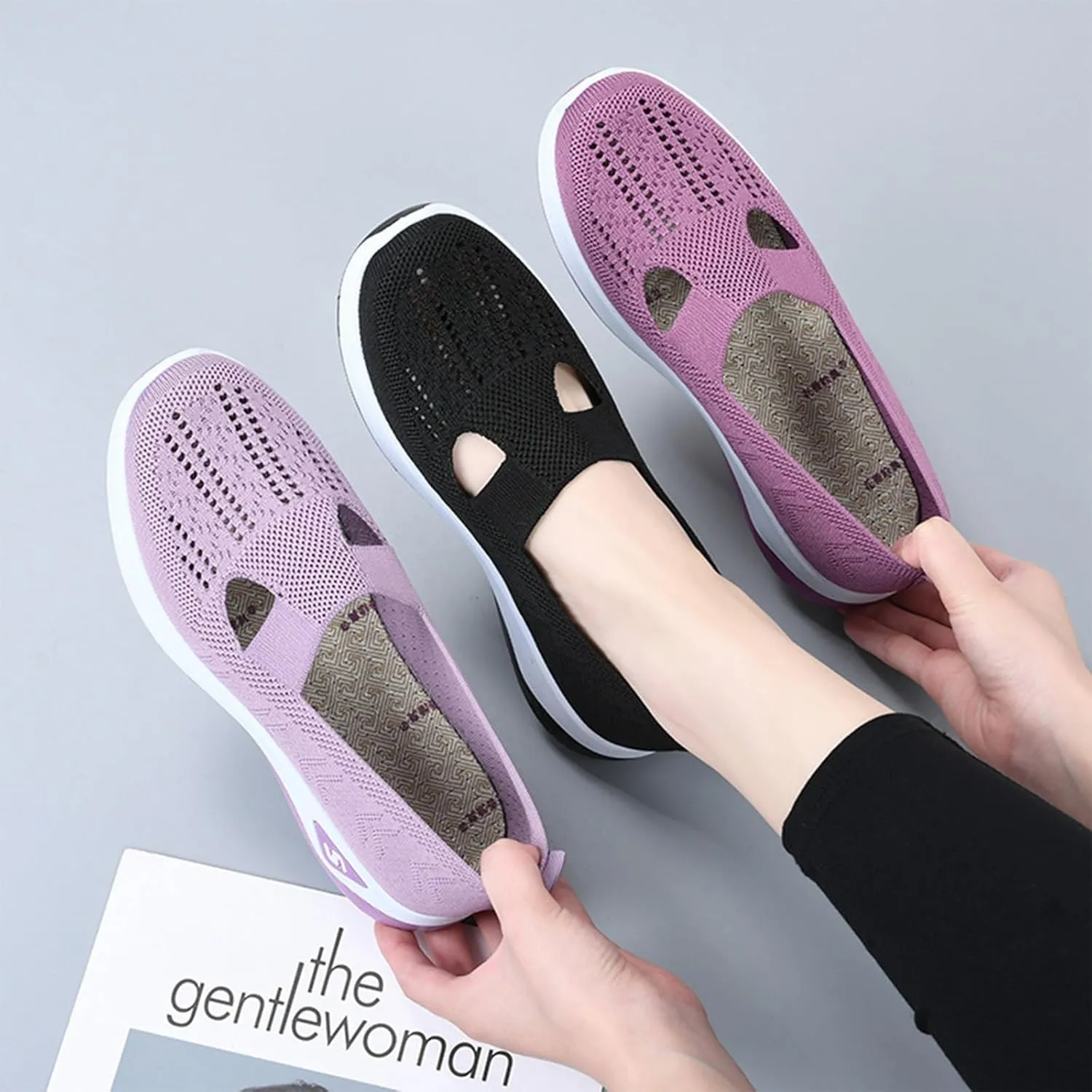 Women's Comfortable Breathable Knitted Sneakers,Knitted Sneakers for Women,Woven Cut-Out Orthopedic Sneakers Shoes,Lightweight Slip-On Walking Shoes Sknitted Breathable Sneakers