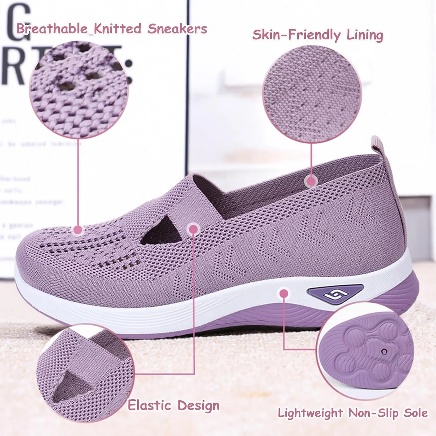 Women's Comfortable Breathable Knitted Sneakers,Knitted Sneakers for Women,Woven Cut-Out Orthopedic Sneakers Shoes,Lightweight Slip-On Walking Shoes Sknitted Breathable Sneakers
