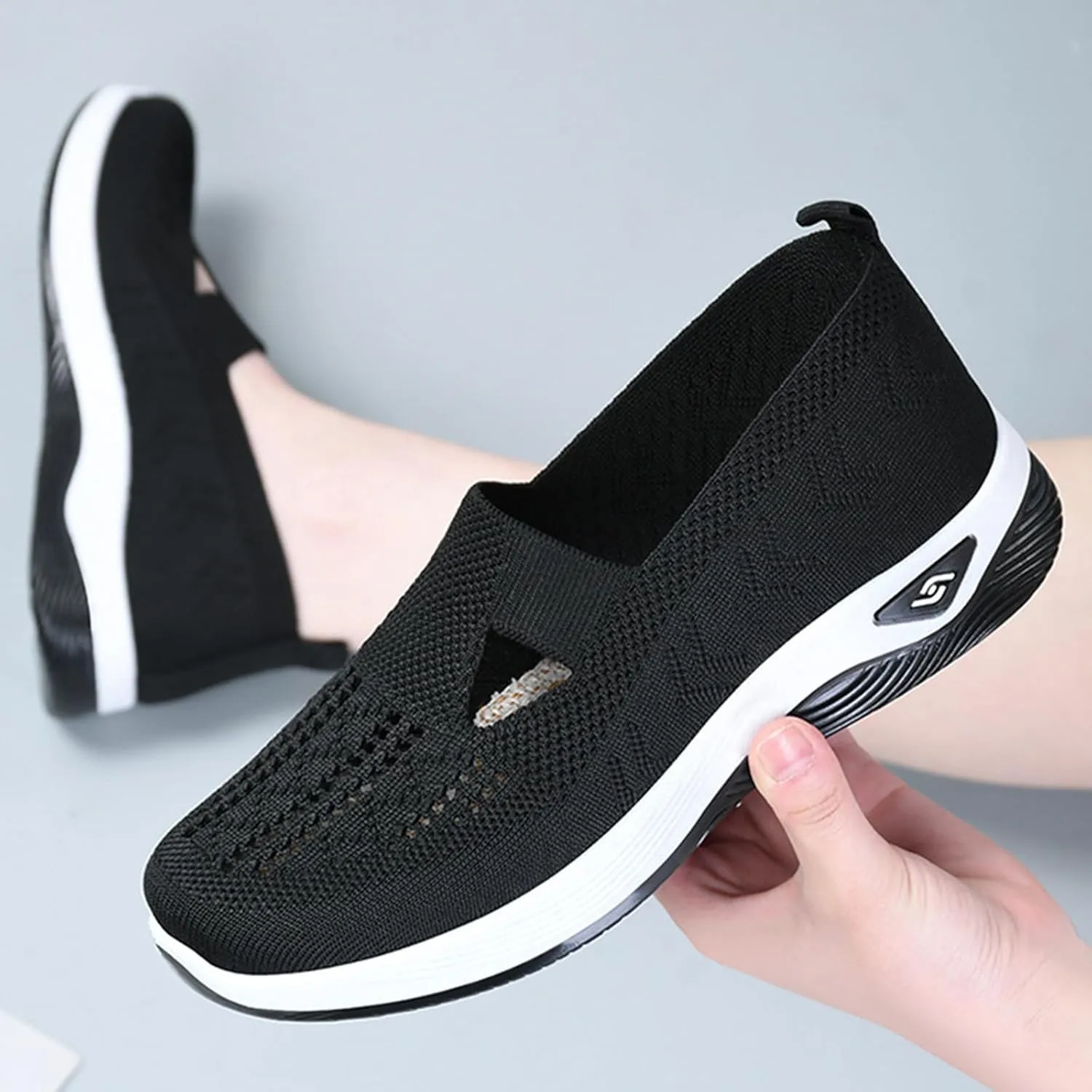 Women's Comfortable Breathable Knitted Sneakers,Knitted Sneakers for Women,Woven Cut-Out Orthopedic Sneakers Shoes,Lightweight Slip-On Walking Shoes Sknitted Breathable Sneakers