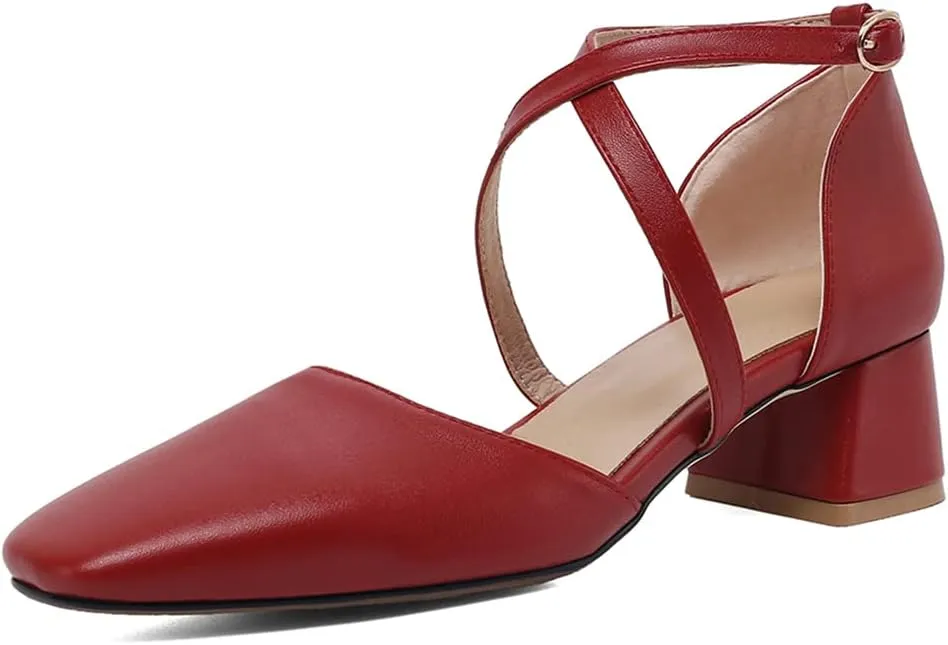 Womens Cross-Tied Court Shoes Square Toe Low Block Heel Pumps Ladies Ankle Strap Sandals