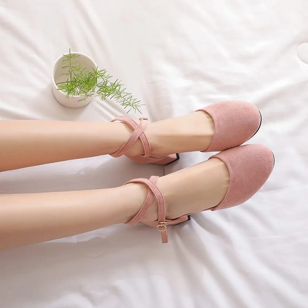Womens Cross-tied Court Shoes Square Toe Low Block Heel Pumps Ladies Ankle Strap Sandals