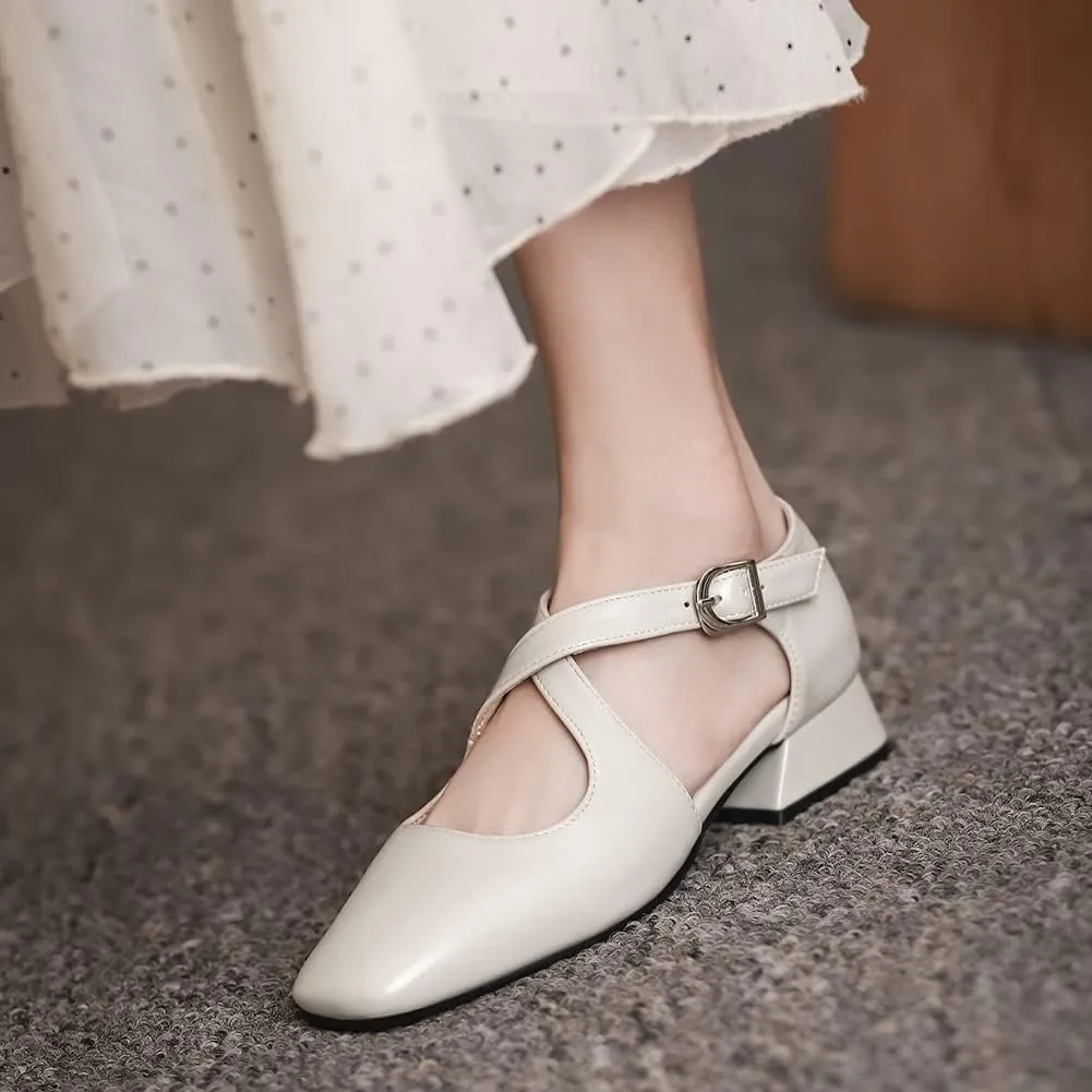 Womens Cross-tied Court Shoes Square Toe Low Block Heel Pumps Ladies Ankle Strap Sandals