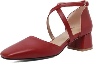 Womens Cross-Tied Court Shoes Square Toe Low Block Heel Pumps Ladies Ankle Strap Sandals
