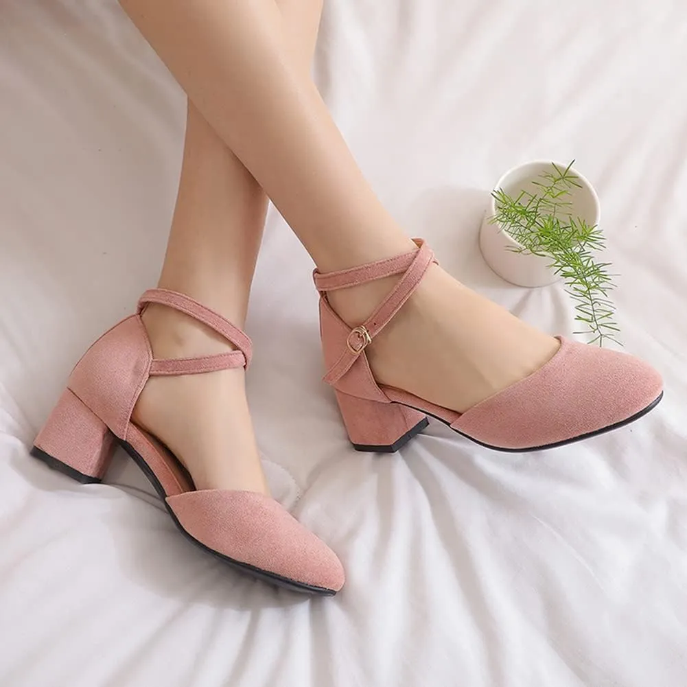 Womens Cross-tied Court Shoes Square Toe Low Block Heel Pumps Ladies Ankle Strap Sandals