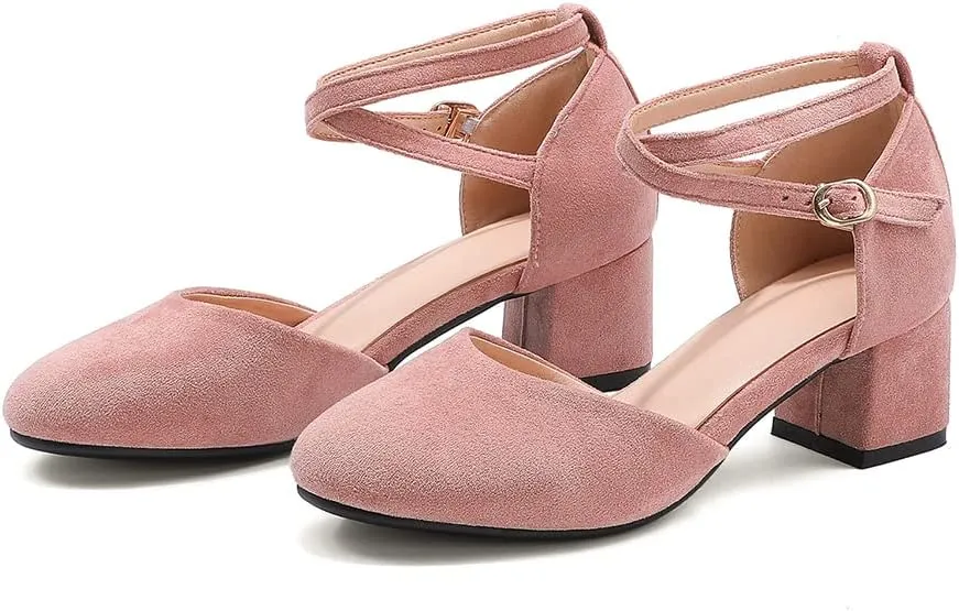 Womens Cross-tied Court Shoes Square Toe Low Block Heel Pumps Ladies Ankle Strap Sandals