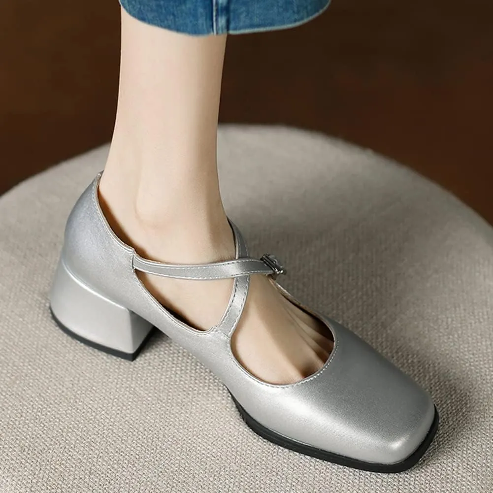 Womens Cross-Tied Court Shoes Square Toe Low Block Heel Pumps