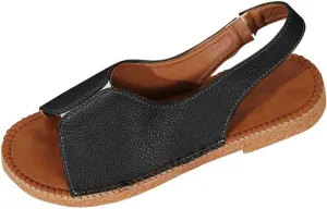 Womens Flat Sandals Open Toe Ankle Strap Slingback Sandals Comfortable Soft Cushion Flats, Summer Slip On Beach Walking Shoes for Women Dressy Leather Slide Sandal