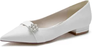 Women's Flats Shoes Pointed Toe Slip On Floral Rhinestone Chunky Heels Closed Toe Comfortable Frosted Sandals Dressy