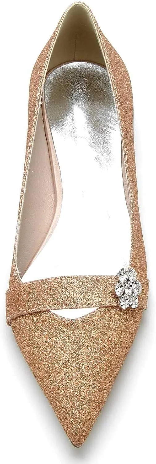 Women's Flats Shoes Pointed Toe Slip On Floral Rhinestone Chunky Heels Closed Toe Comfortable Frosted Sandals Dressy