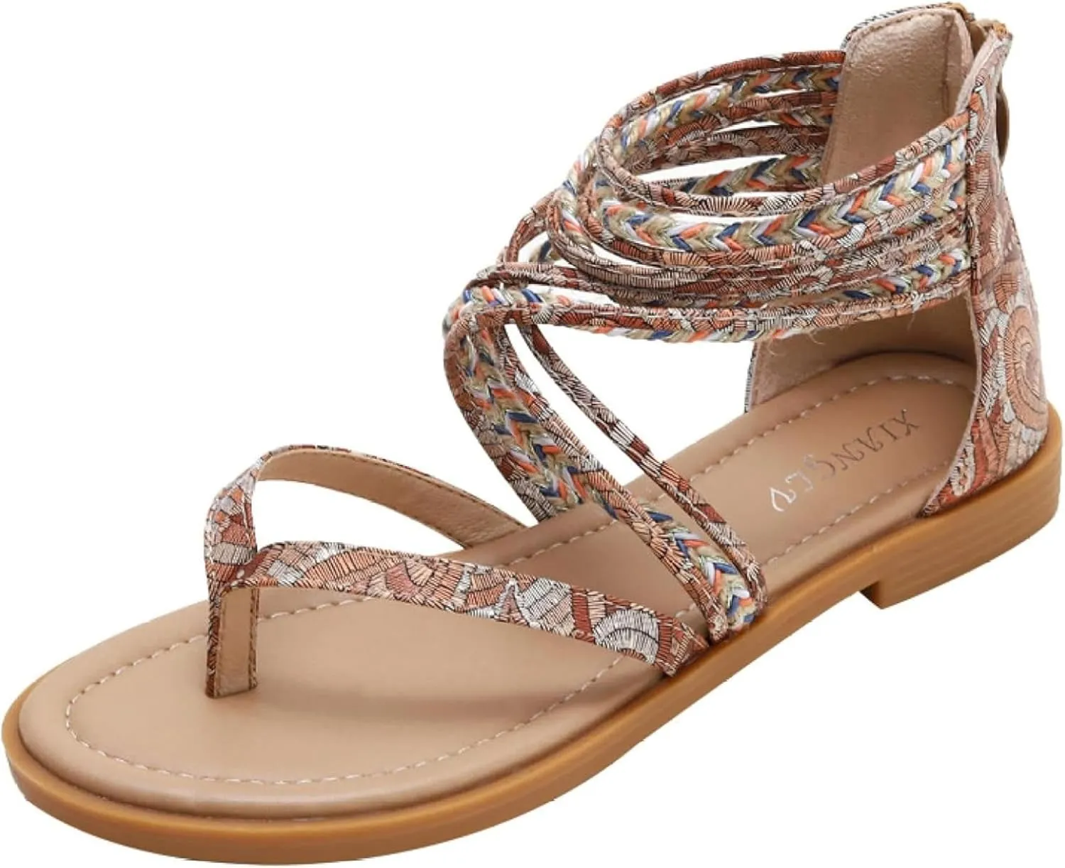 Women's Flip Flop Sandals Round Toe Lace up Woven Zipper Roman Summer Beach Sandals Outdoor Summer