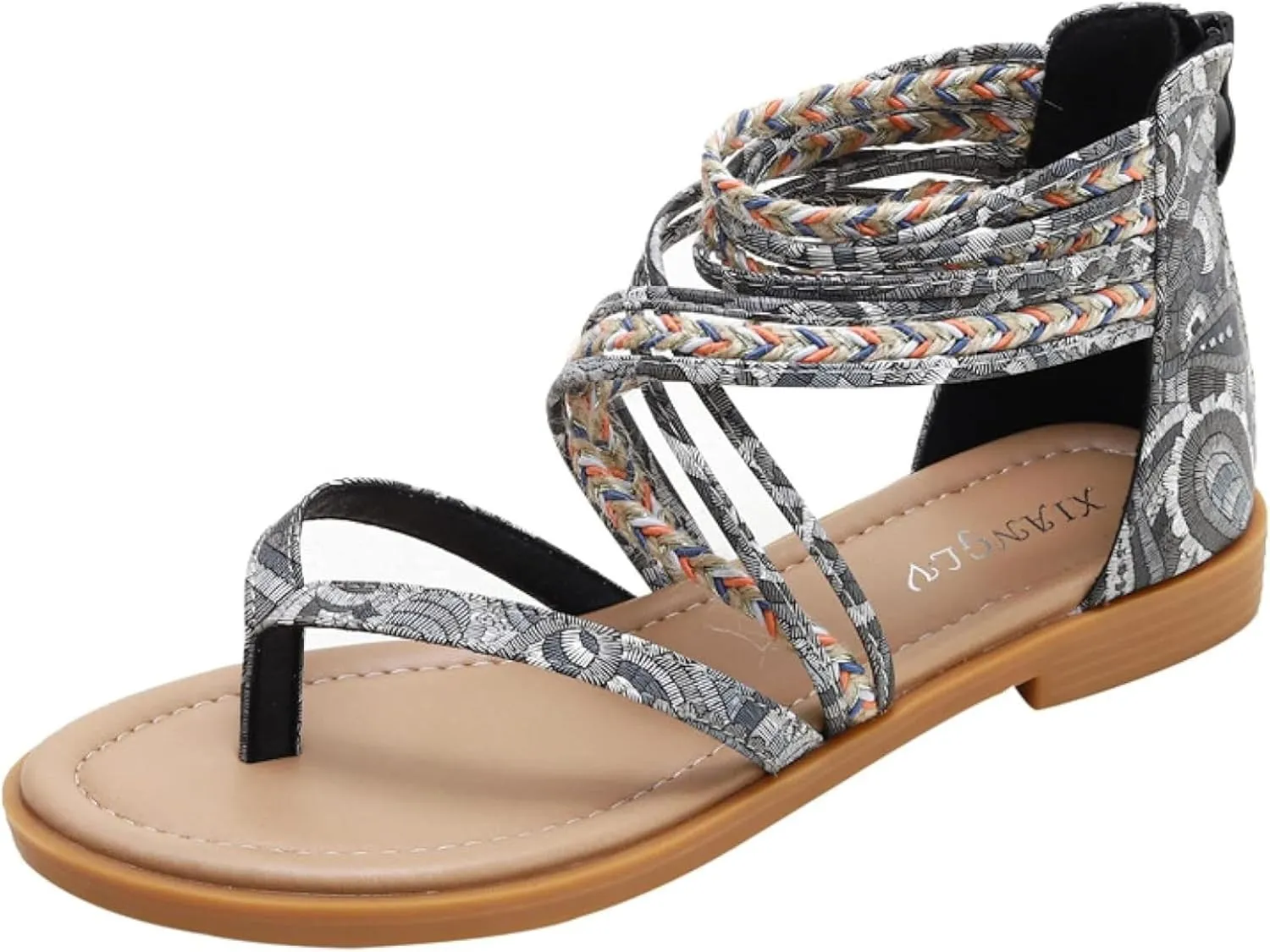 Women's Flip Flop Sandals Round Toe Lace up Woven Zipper Roman Summer Beach Sandals Outdoor Summer
