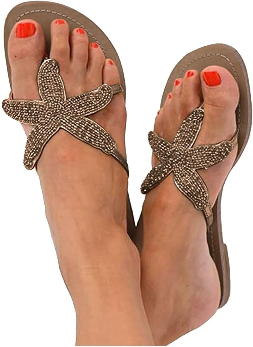 Womens Flip Flops Cute Starfish Flat Sandals Comfy Clip Toe Flip Flops, Comfortable Bohemian Flats Summer Beach Slip on Sandals Casual Walking Thong Sandal