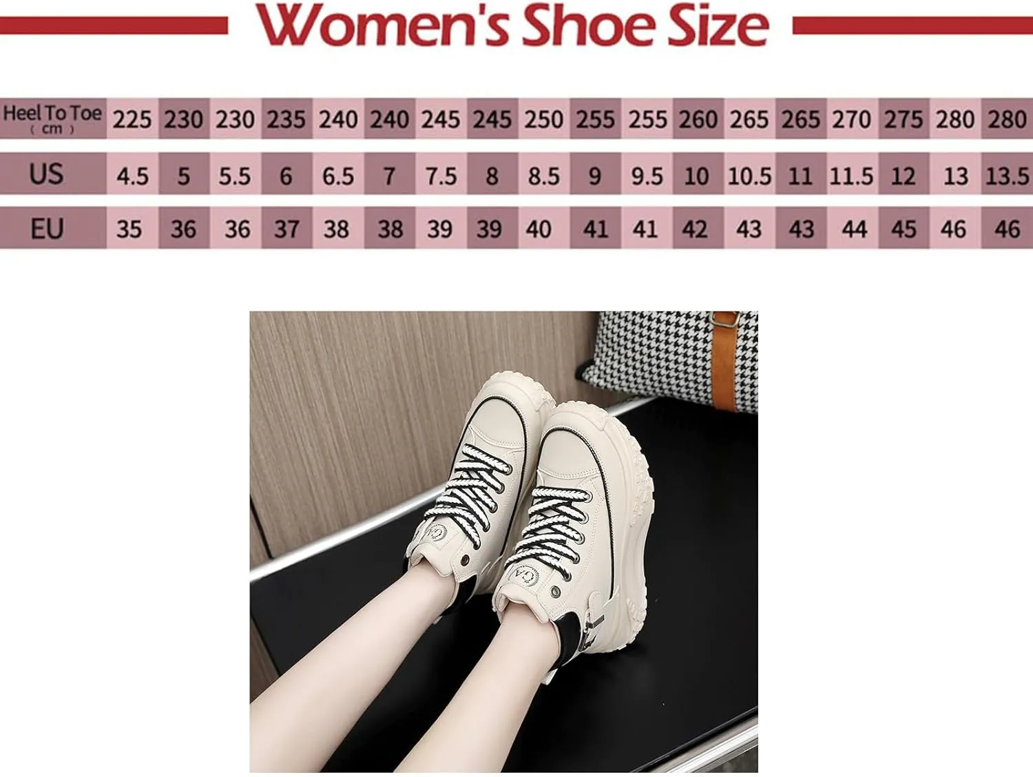Women's Genuine Leather Lace-Up Platform Sneakers,Outdoor Non-Slip Comfortable High-Top Walking Casual Sneakers