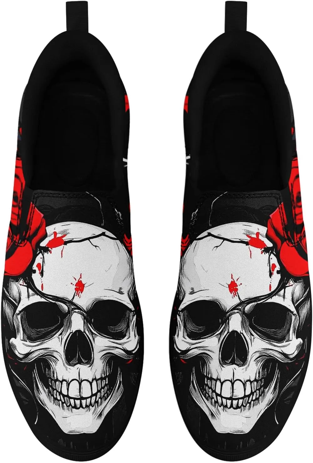 Women's Gothic Skull Canvas Slip-On Flat Shoes Men's Low top Dark Art Rose Stylish Sneakers Comfort Fashion Streetwear
