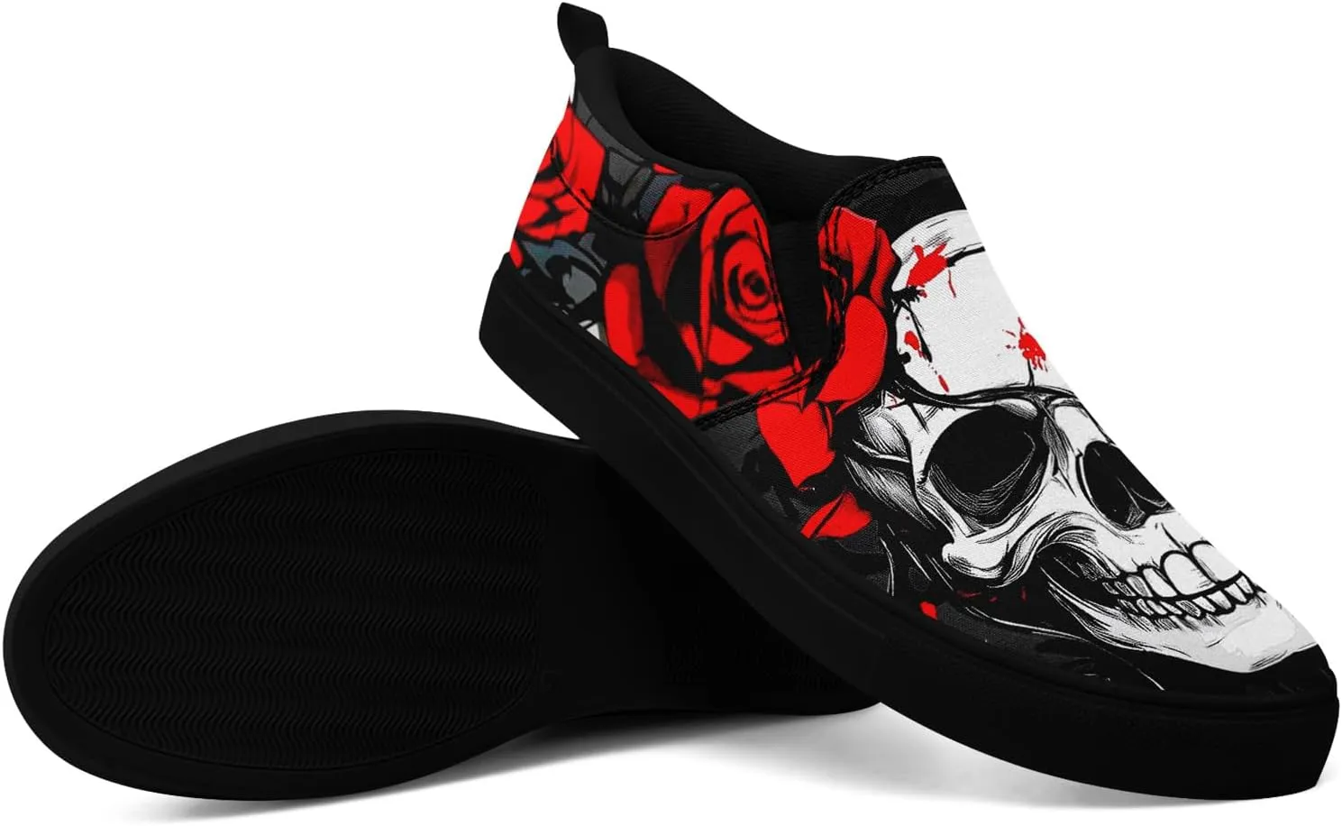 Women's Gothic Skull Canvas Slip-On Flat Shoes Men's Low top Dark Art Rose Stylish Sneakers Comfort Fashion Streetwear