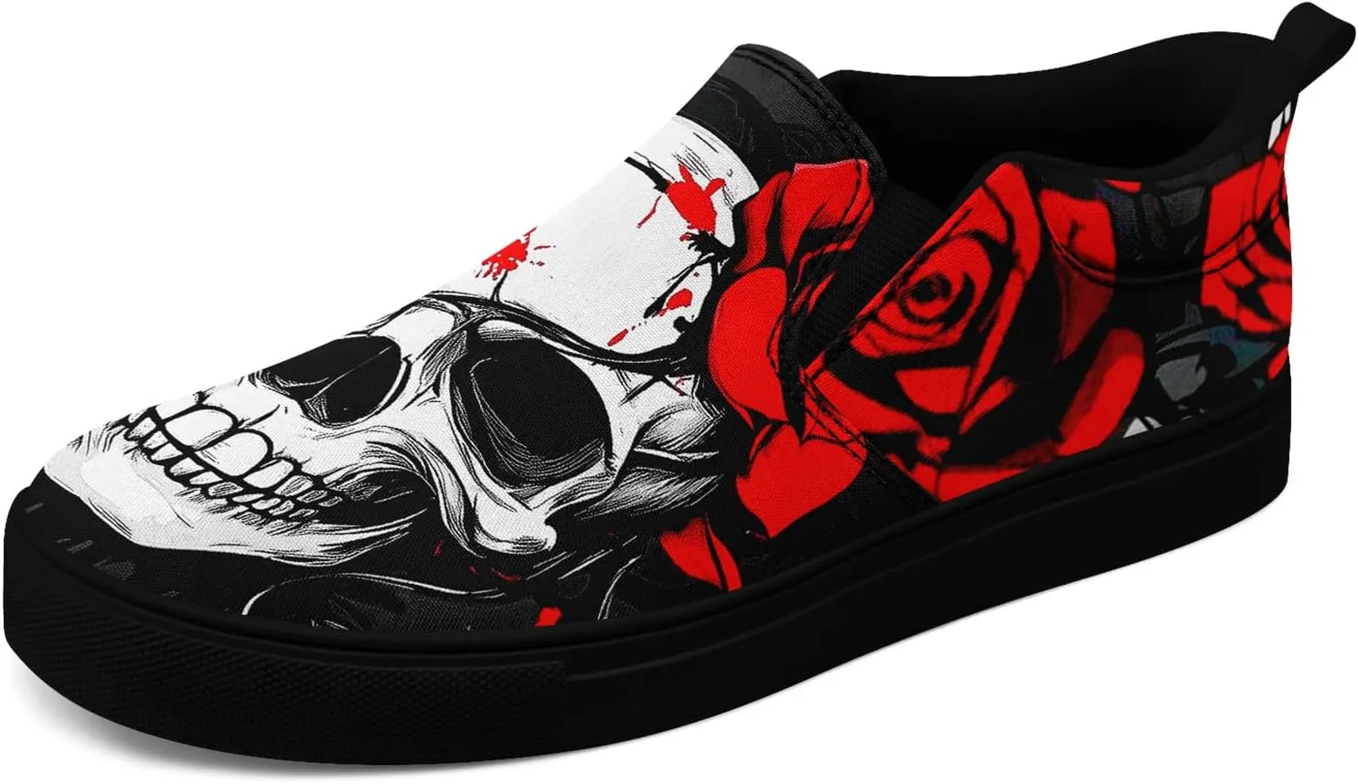 Women's Gothic Skull Canvas Slip-On Flat Shoes Men's Low top Dark Art Rose Stylish Sneakers Comfort Fashion Streetwear