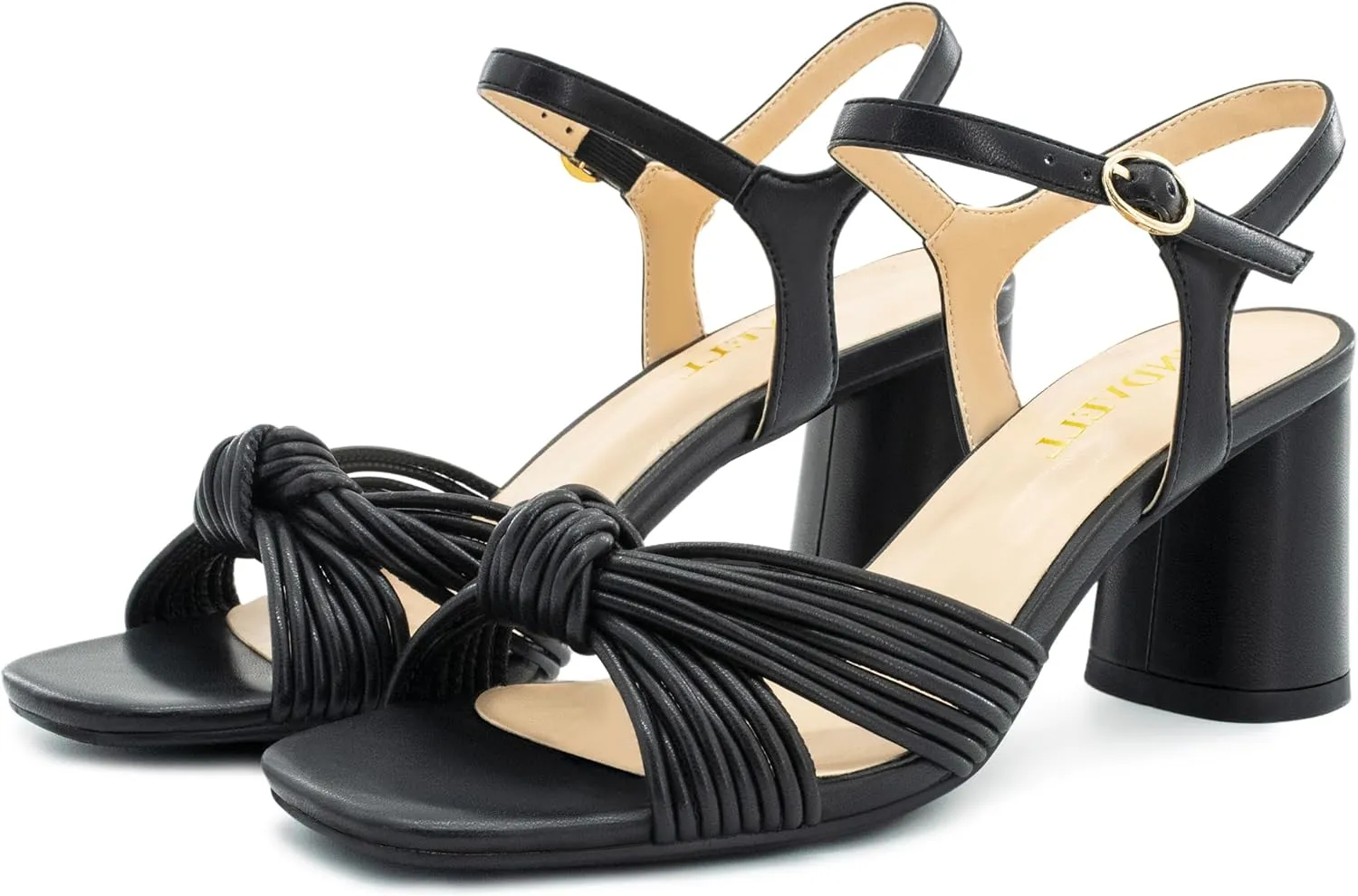 Women's Heeled Sandals Chunky Heel Strappy Metallic Braided Knotted Square Open Toe Ankle Strap Block Heel Sandals