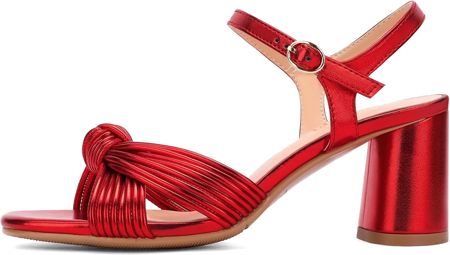 Women's Heeled Sandals Chunky Heel Strappy Metallic Braided Knotted Square Open Toe Ankle Strap Block Heel Sandals