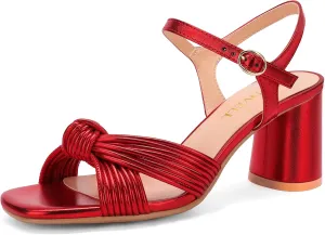 Women's Heeled Sandals Chunky Heel Strappy Metallic Braided Knotted Square Open Toe Ankle Strap Block Heel Sandals