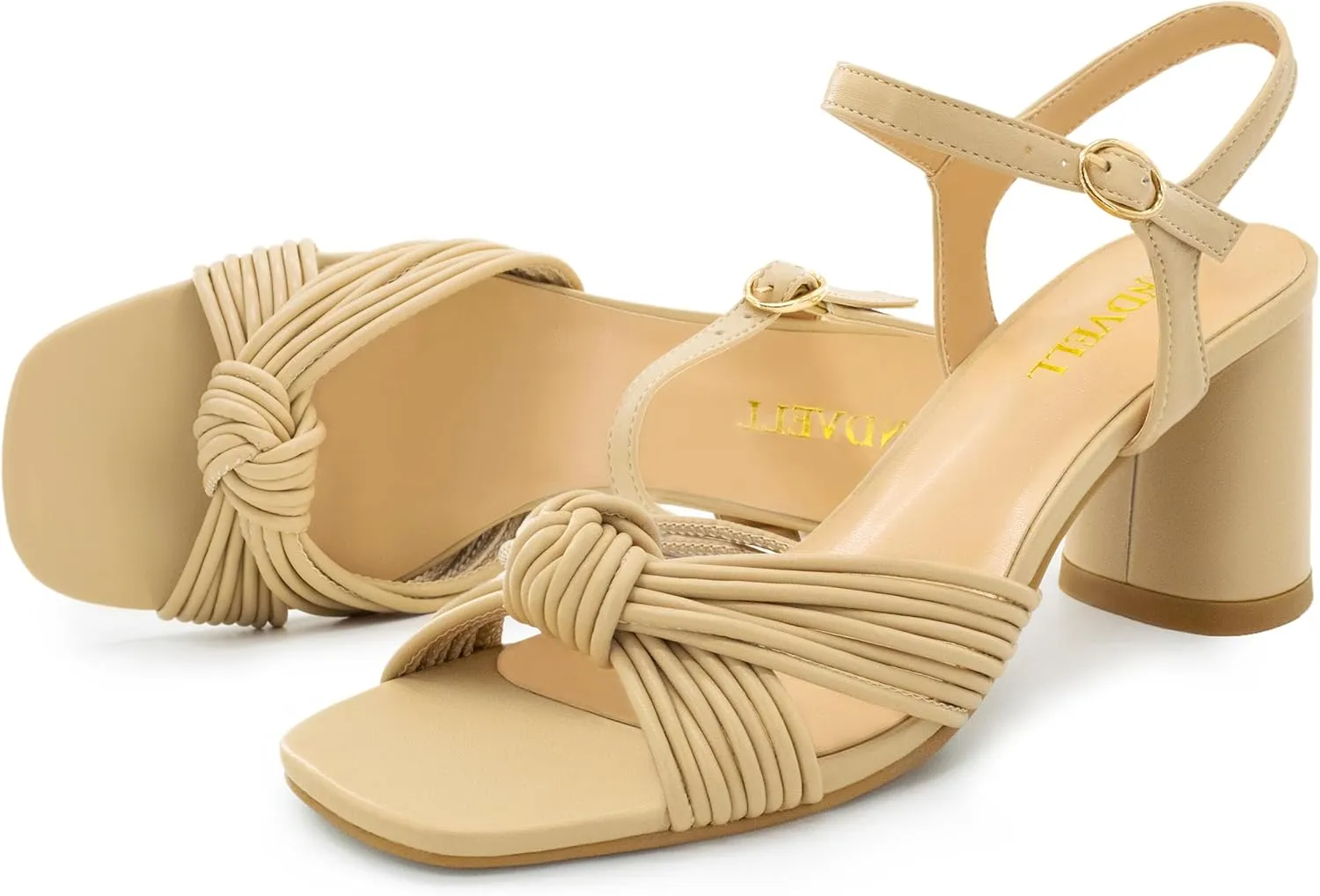 Women's Heeled Sandals Chunky Heel Strappy Metallic Braided Knotted Square Open Toe Ankle Strap Block Heel Sandals