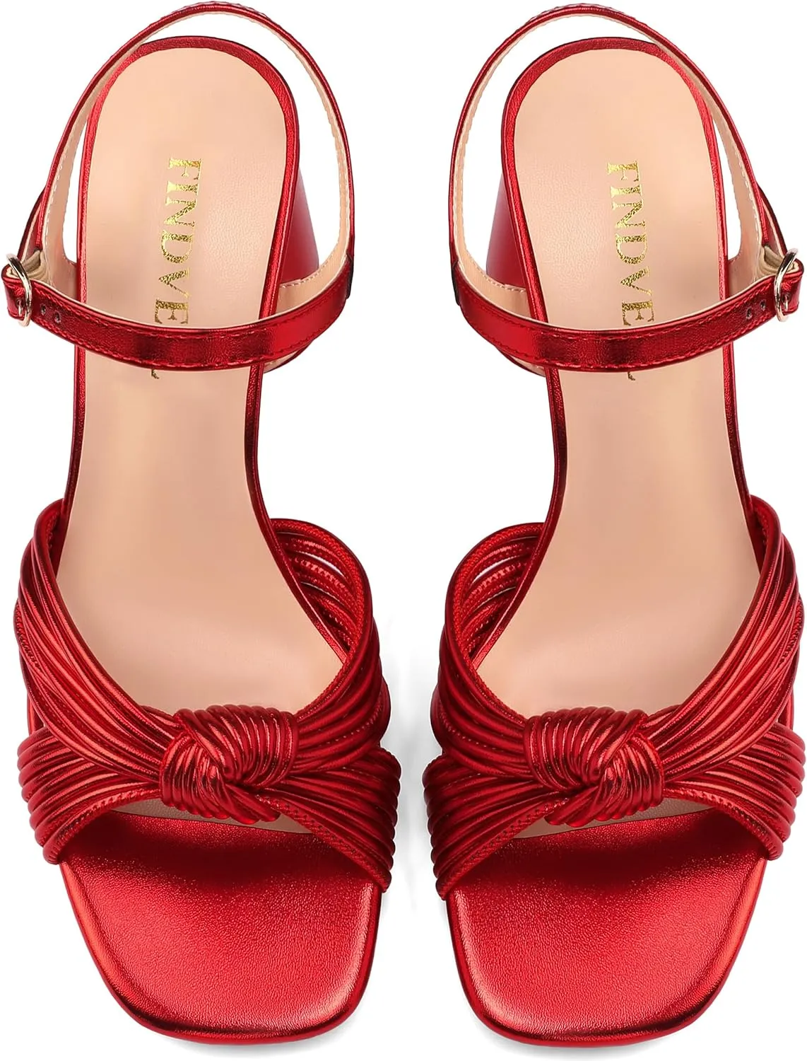 Women's Heeled Sandals Chunky Heel Strappy Metallic Braided Knotted Square Open Toe Ankle Strap Block Heel Sandals