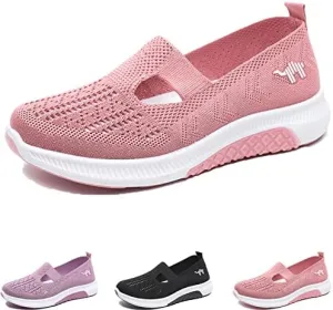 Women's Knit Mesh Breathable Slip On Platform Sneakers,Outdoor Non-Slip Comfort Orthopedic Diabetic Fashion Walking Shoes