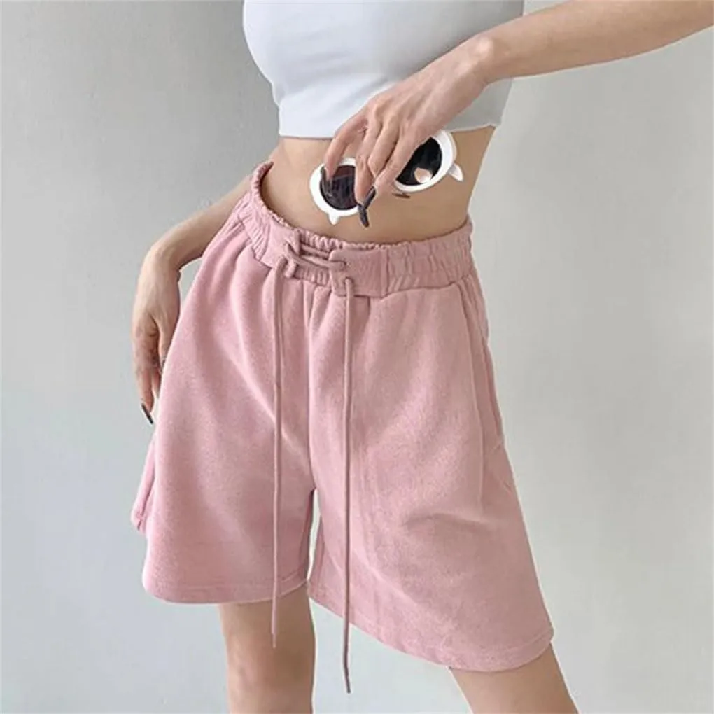Women's Lace-Up Elastic Waist Shorts Ladies Solid Color Jogging Comfort Loose Casual Shorts