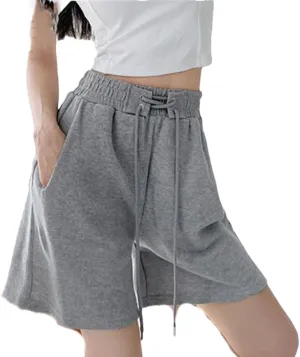 Women's Lace-Up Elastic Waist Shorts Ladies Solid Color Jogging Comfort Loose Casual Shorts