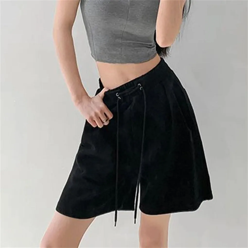 Women's Lace-Up Elastic Waist Shorts Ladies Solid Color Jogging Comfort Loose Casual Shorts